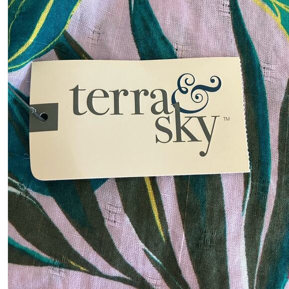 New Terra & Sky Women's Cotton Purple Tropical Peasant Top Plus 1X 16-18 - Picture 6 of 7